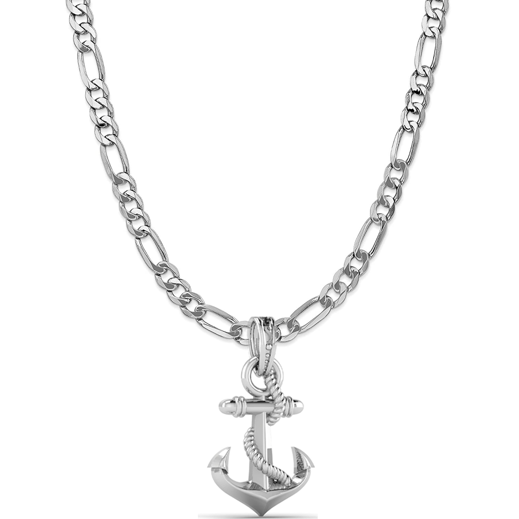 Akshat Sapphire Sterling Silver (92.5% purity) Ship Anchor Chain Pendant (Pendant with Figaro Chain-22 inches) for Men & Women Pure Silver Stylish and fashionable ship anchor chain Locket for Good Health & Wealth