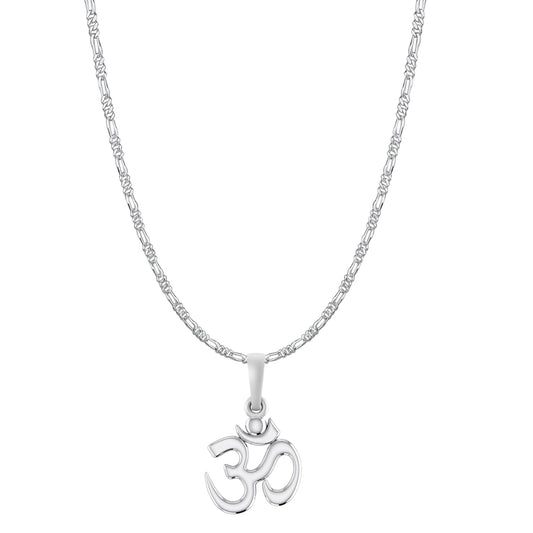 Akshat Sapphire Sterling Silver (92.5% purity) Spiritual OM Chain Pendant (Pendant with Figaro Chain-22 inches) for Men & Women Pure Silver Divine OM Chain Locket for Health & Wealth
