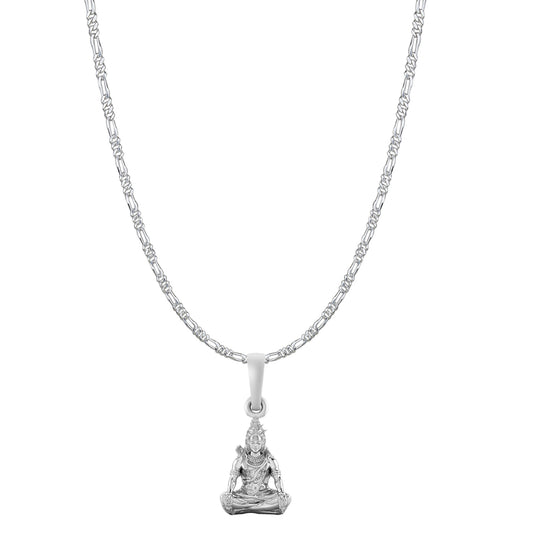 Akshat Sapphire Sterling Silver (92.5% purity) God Shiva Chain Pendant (Pendant with Figaro Chain-22 inches) for Men & Women Pure Silver Lord Shiv Chain Locket for Good Health & Wealth