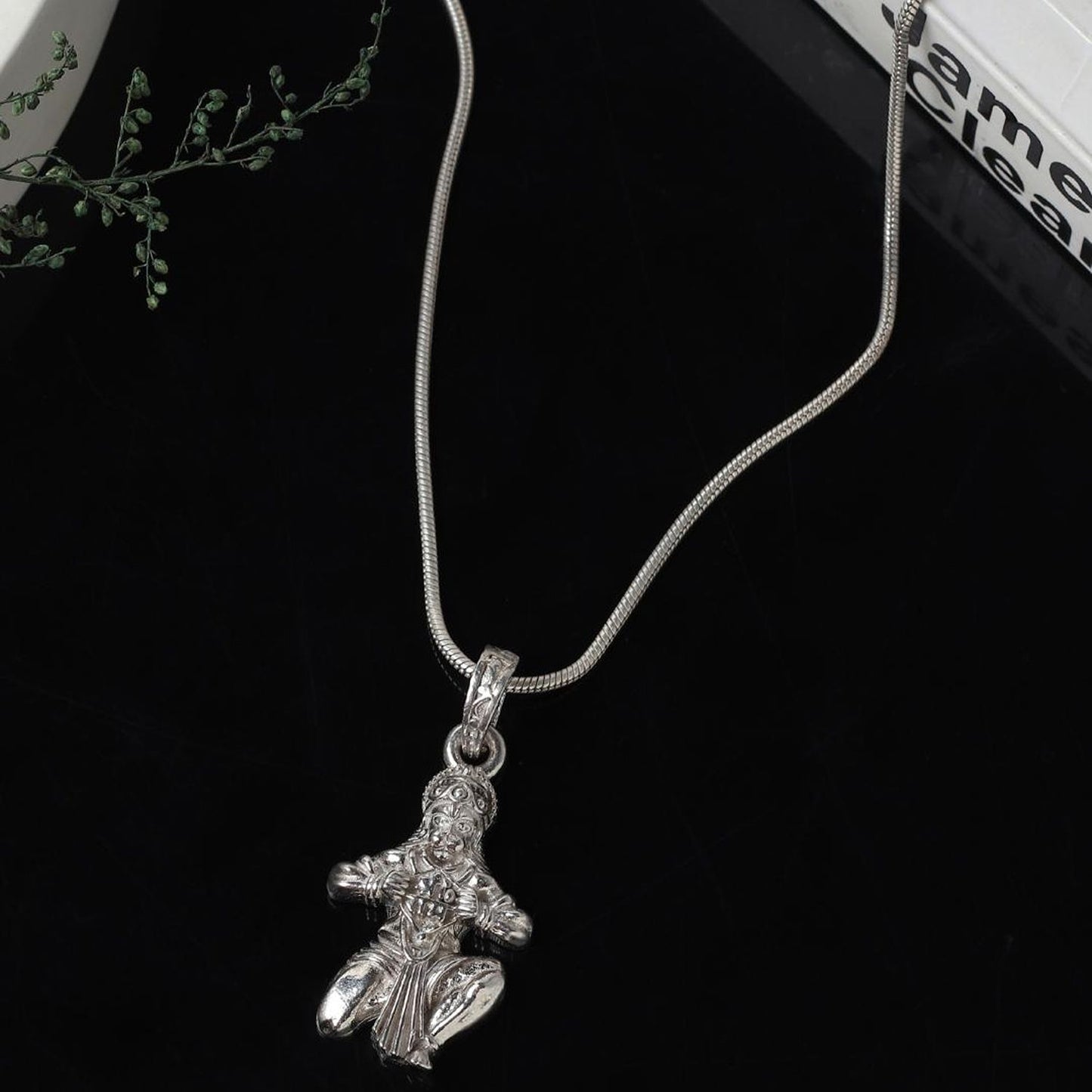 God Hanuman Chain Pendant (Pendant with Figaro Chain- 22 inches) for Men & Women Pure Silver Lord bajrang bali Chain Locket for Good Health & Wealth