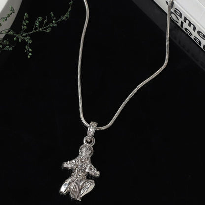 God Hanuman Chain Pendant (Pendant with Figaro Chain- 22 inches) for Men & Women Pure Silver Lord bajrang bali Chain Locket for Good Health & Wealth