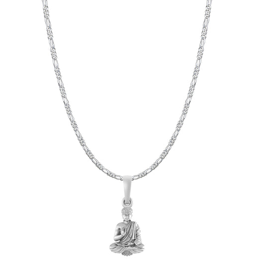 Akshat Sapphire Sterling Silver (92.5% purity) Spiritual God Gautam Buddha Chain Pendant (Pendant with Figaro Chain-22 inches) for Men & Women Pure Silver religious Gautam buddh Chain Locket for Good Health & Wealth