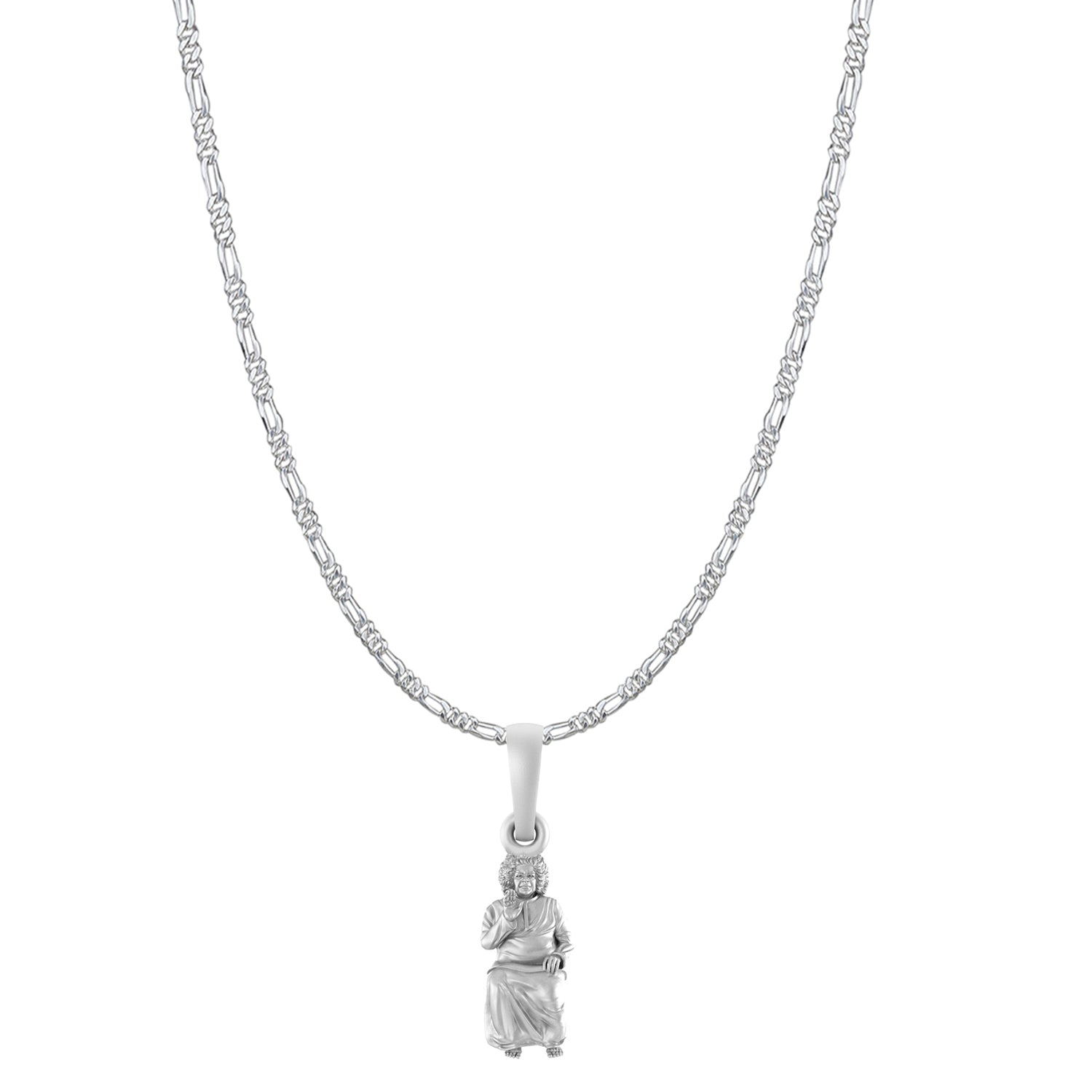 Akshat Sapphire Sterling Silver (92.5% purity) Spiritual Sathya Sai baba Chain Pendant (Pendant with Figaro Chain-22 inches) for Men & Women religious Chain Locket for Good Health & Wealth
