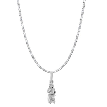 Akshat Sapphire Sterling Silver (92.5% purity) Spiritual Sathya Sai baba Chain Pendant (Pendant with Figaro Chain-22 inches) for Men & Women religious Chain Locket for Good Health & Wealth