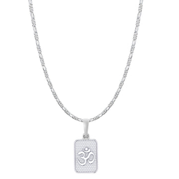 Akshat Sapphire Sterling Silver (92.5% purity) Spiritual OM Chain Pendant (Pendant with Figaro Chain-22 inches) for Men & Women Pure Silver Divine OM Chain Locket for Health & Wealth