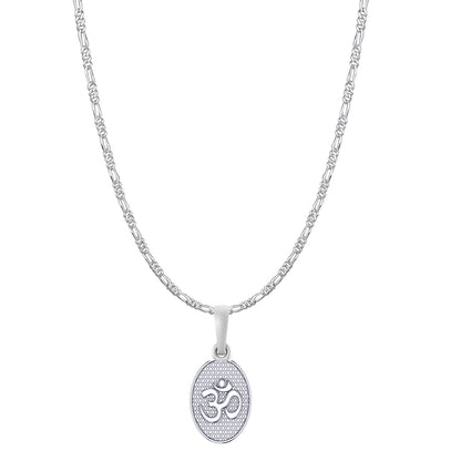 Akshat Sapphire Sterling Silver (92.5% purity) Spiritual OM Chain Pendant (Pendant with Figaro Chain-22 inches) for Men & Women Pure Silver Divine OM Chain Locket for Health & Wealth