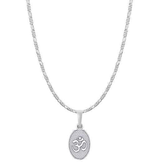 Akshat Sapphire Sterling Silver (92.5% purity) Spiritual OM Chain Pendant (Pendant with Figaro Chain-22 inches) for Men & Women Pure Silver Divine OM Chain Locket for Health & Wealth