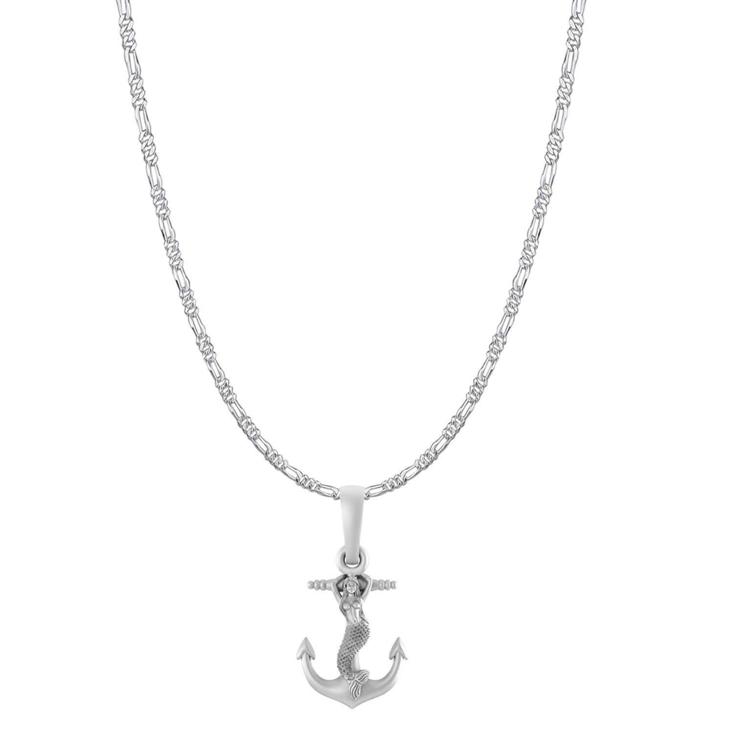 Akshat Sapphire Sterling Silver (92.5% purity) Ship Anchor Chain Pendant (Pendant with Figaro Chain-22 inches) for Men & Women Pure Silver Stylish and fashionable ship anchor chain Locket for Good Health & Wealth