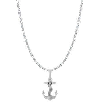 Akshat Sapphire Sterling Silver (92.5% purity) Ship Anchor Chain Pendant (Pendant with Figaro Chain-22 inches) for Men & Women Pure Silver Stylish and fashionable ship anchor chain Locket for Good Health & Wealth