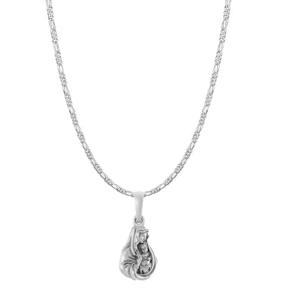 Akshat Sapphire Sterling Silver (92.5% purity) God Mother Mary chain Pendant (Pendant with Figaro Chain-22 inches) for Men & Women Pure Silver Mother Marry chain Locket for Good Health & Wealth