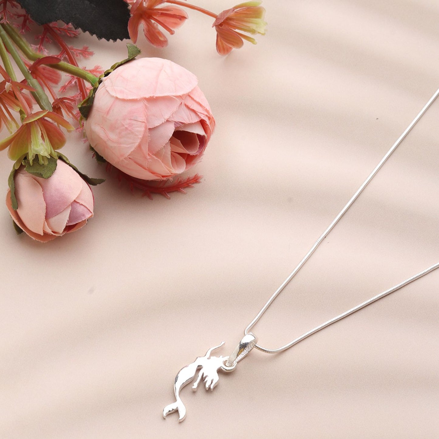 Akshat Sapphire Sterling Silver (92.5% purity) ambitious and Stylish divine Mermaid Chain Pendant  (Pendant with Figaro Chain-22 inches) for Men & Women Pure Silver Fashionable and gorgeous Mermaid Chain Locket for Happiness and joy