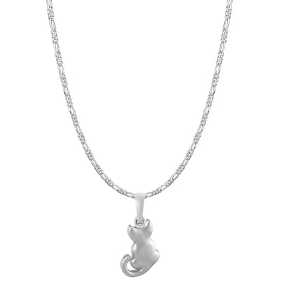 Akshat Sapphire Sterling Silver (92.5% purity) Stylish and Fashionable Cute Cat Chain Pendant (Pendant with Figaro Chain-22 inches) for Men & Women Pure Silver Cat Chain Locket for Happiness and joy
