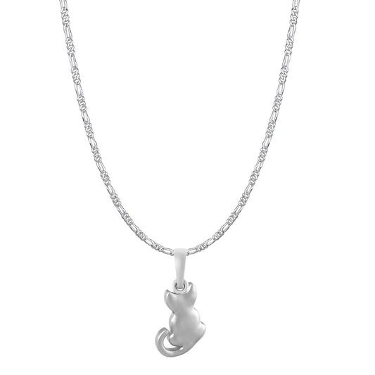 Akshat Sapphire Sterling Silver (92.5% purity) Stylish and Fashionable Cute Cat Chain Pendant (Pendant with Figaro Chain-22 inches) for Men & Women Pure Silver Cat Chain Locket for Happiness and joy