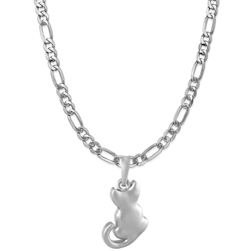 Akshat Sapphire Sterling Silver (92.5% purity) Stylish and Fashionable Cute Cat Chain Pendant (Pendant with Figaro Chain-22 inches) for Men & Women Pure Silver Cat Chain Locket for Happiness and joy