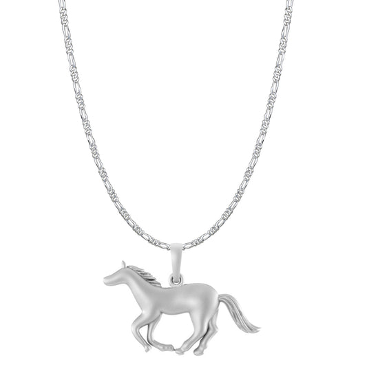 Akshat Sapphire Sterling Silver (92.5% purity) Strength Symbolic Horse Chain Pendant (Pendant with Figaro Chain-22 inches) for Men & Women Pure Silver Horse Chain Locket to represent strength and power