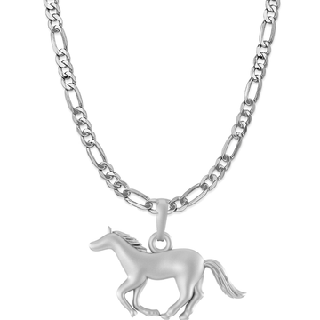 Akshat Sapphire Sterling Silver (92.5% purity) Strength Symbolic Horse Chain Pendant (Pendant with Figaro Chain-22 inches) for Men & Women Pure Silver Horse Chain Locket to represent strength and power