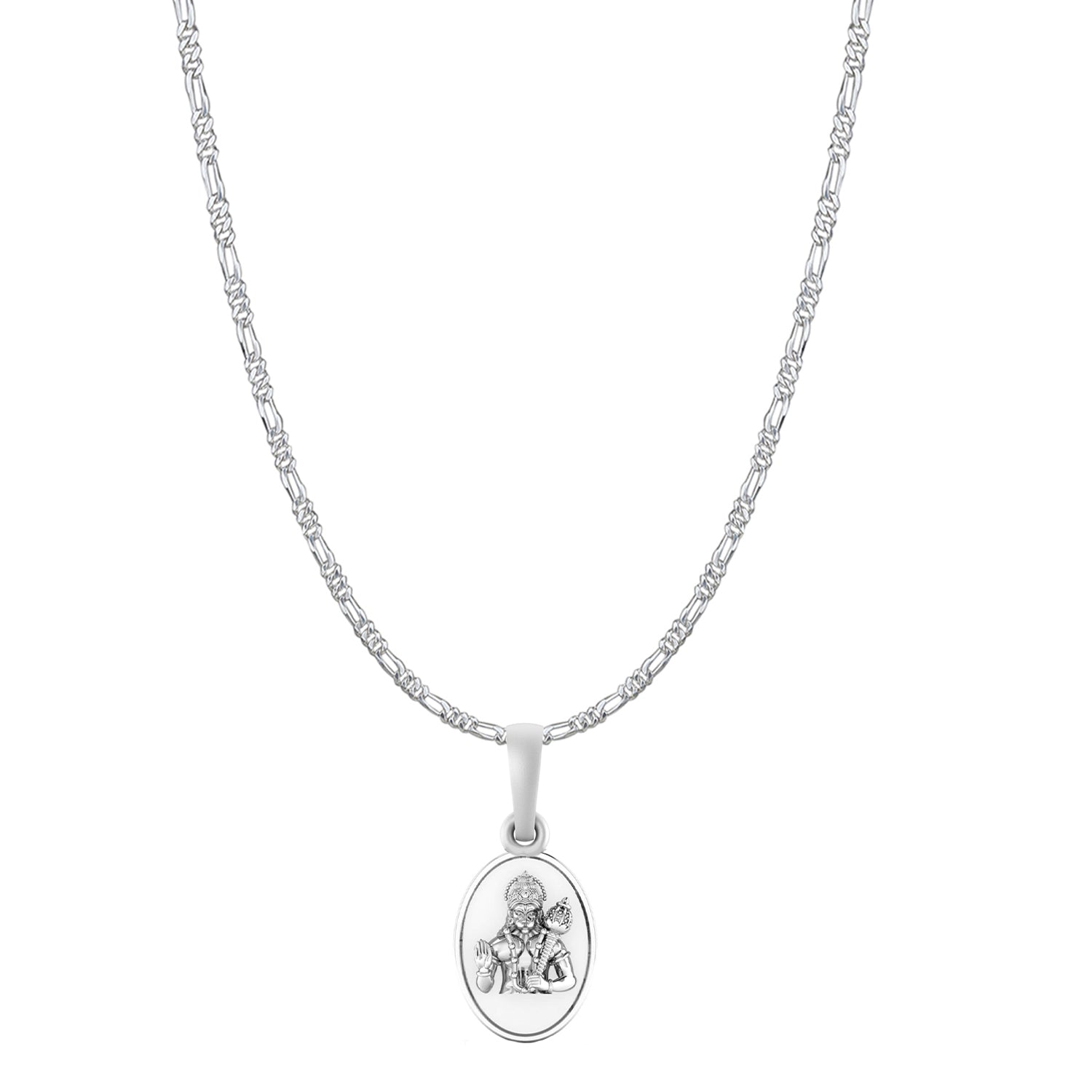 God Hanuman Chain Pendant (Pendant with Figaro Chain- 22 inches) for Men & Women Pure Silver Lord bajrang bali Chain Locket for Good Health & Wealth