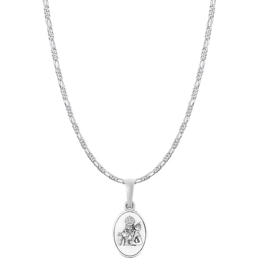 God Hanuman Chain Pendant (Pendant with Figaro Chain- 22 inches) for Men & Women Pure Silver Lord bajrang bali Chain Locket for Good Health & Wealth