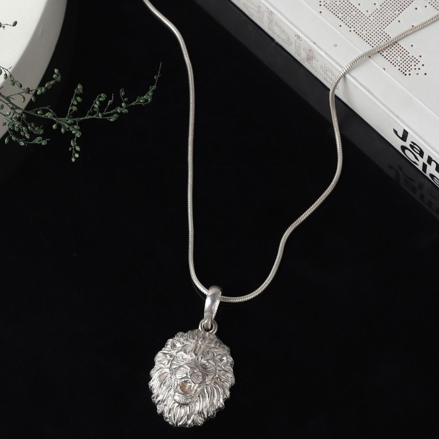 Akshat Sapphire Sterling Silver (92.5% purity) God Vishnu Narsimha Chain Pendant (Pendant with Figaro Chain-22 inches) for Men & Women Pure Silver Lord Vishnu narsimha Chain Locket for Good Health & Wealth