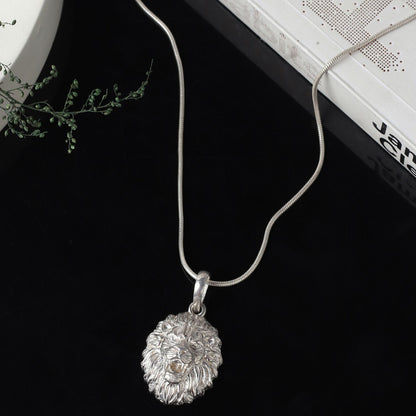 Akshat Sapphire Sterling Silver (92.5% purity) God Vishnu Narsimha Chain Pendant (Pendant with Figaro Chain-22 inches) for Men & Women Pure Silver Lord Vishnu narsimha Chain Locket for Good Health & Wealth
