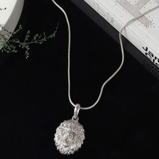 Akshat Sapphire Sterling Silver (92.5% purity) God Vishnu Narsimha Chain Pendant (Pendant with Figaro Chain-22 inches) for Men & Women Pure Silver Lord Vishnu narsimha Chain Locket for Good Health & Wealth