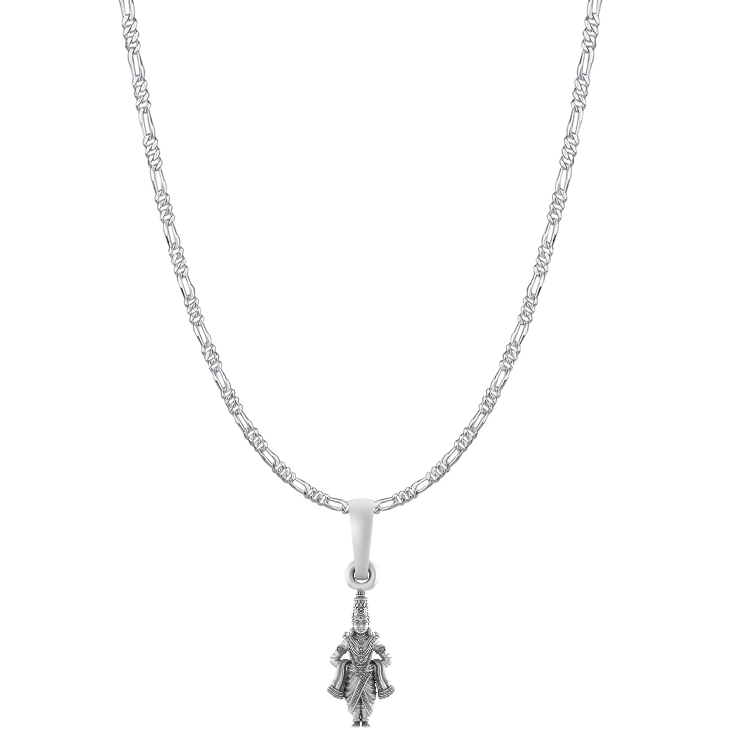 Akshat Sapphire Sterling Silver (92.5% purity) God Vitthal Chain Pendant (Pendant with Figaro Chain-22 inches) for Men & Women Pure Silver Lord Vitthal Chain Locket for Good Health & Wealth