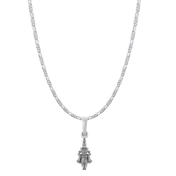 Akshat Sapphire Sterling Silver (92.5% purity) God Vitthal Chain Pendant (Pendant with Figaro Chain-22 inches) for Men & Women Pure Silver Lord Vitthal Chain Locket for Good Health & Wealth