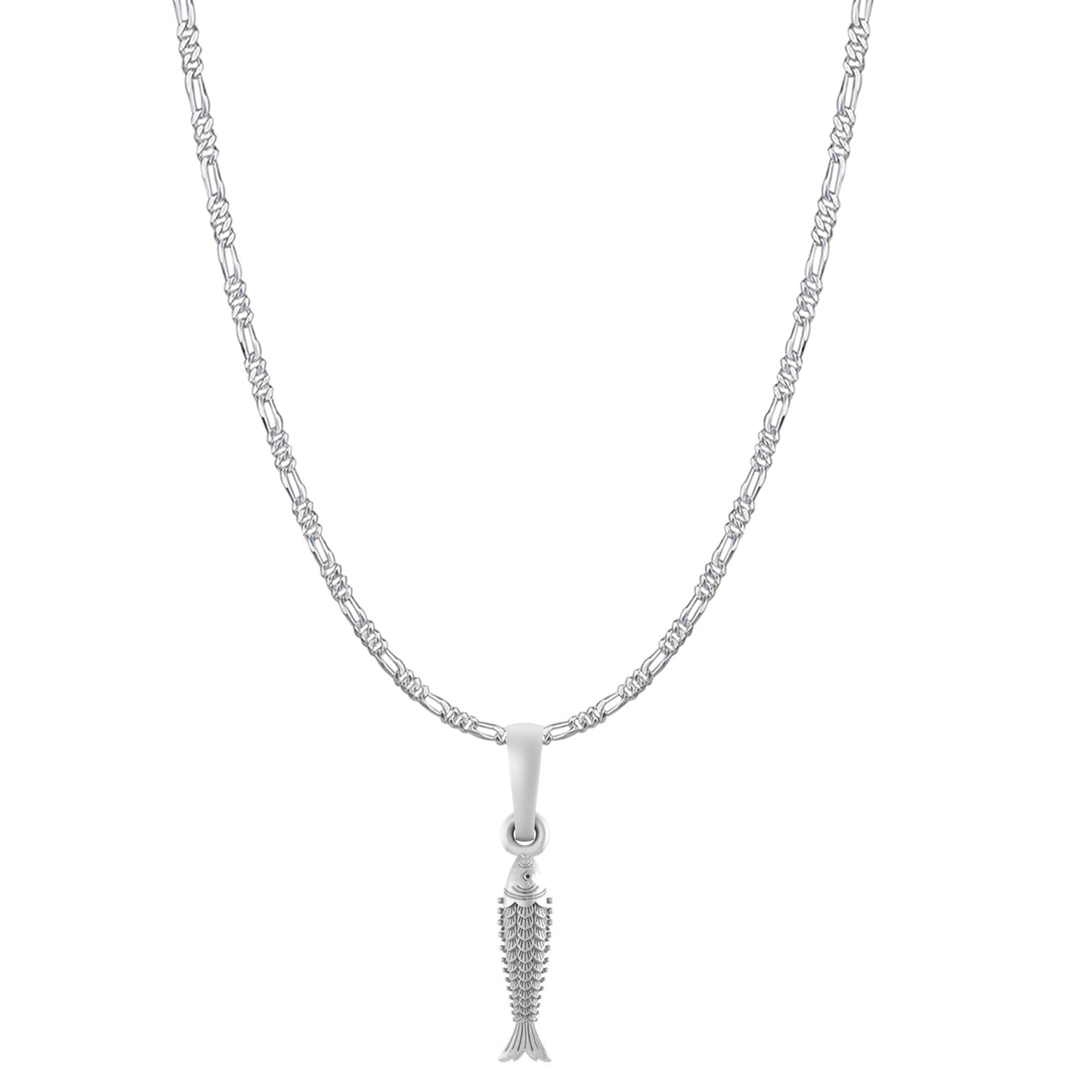 Akshat Sapphire Sterling Silver (92.5% purity) Stylish and Fashionable Fish Chain Pendant  (Pendant with Figaro Chain-22 inches) for Men & Women Pure Silver Fish Chain Locket for Happiness and joy