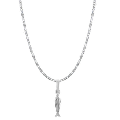 Akshat Sapphire Sterling Silver (92.5% purity) Stylish and Fashionable Fish Chain Pendant  (Pendant with Figaro Chain-22 inches) for Men & Women Pure Silver Fish Chain Locket for Happiness and joy