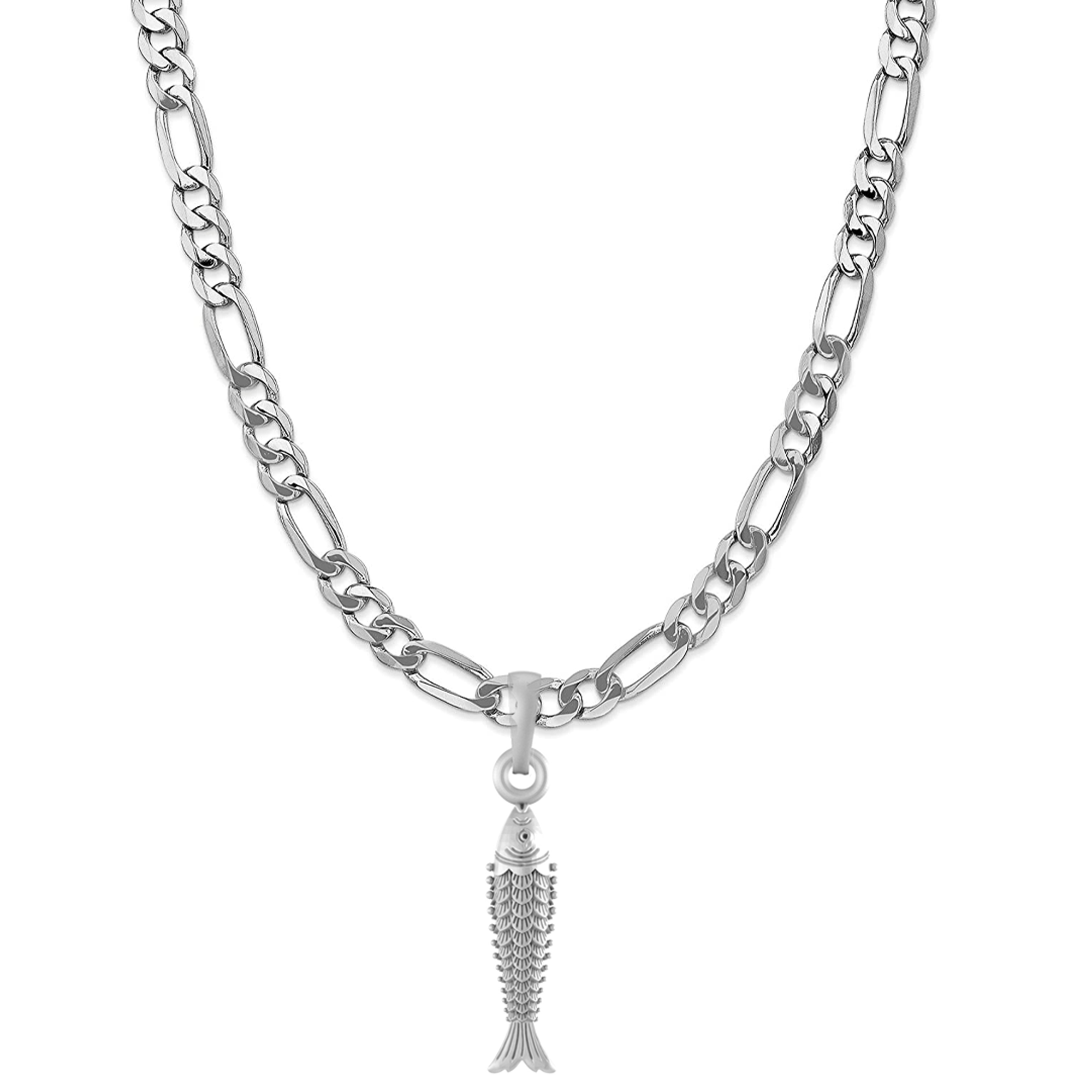 Akshat Sapphire Sterling Silver (92.5% purity) Stylish and Fashionable Fish Chain Pendant  (Pendant with Figaro Chain-22 inches) for Men & Women Pure Silver Fish Chain Locket for Happiness and joy