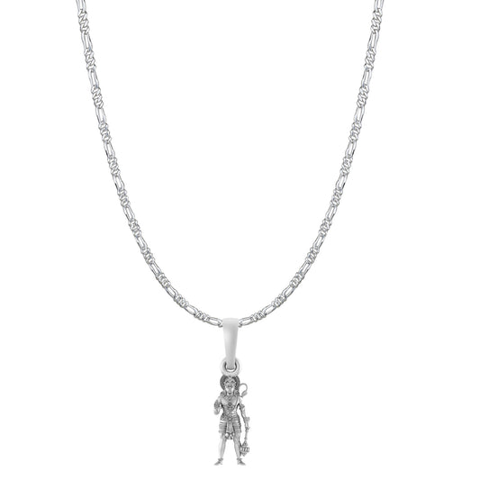 God Hanuman Chain Pendant (Pendant with Figaro Chain- 22 inches) for Men & Women Pure Silver Lord bajrang bali Chain Locket for Good Health & Wealth