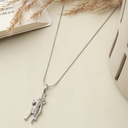 God Hanuman Chain Pendant (Pendant with Figaro Chain- 22 inches) for Men & Women Pure Silver Lord bajrang bali Chain Locket for Good Health & Wealth