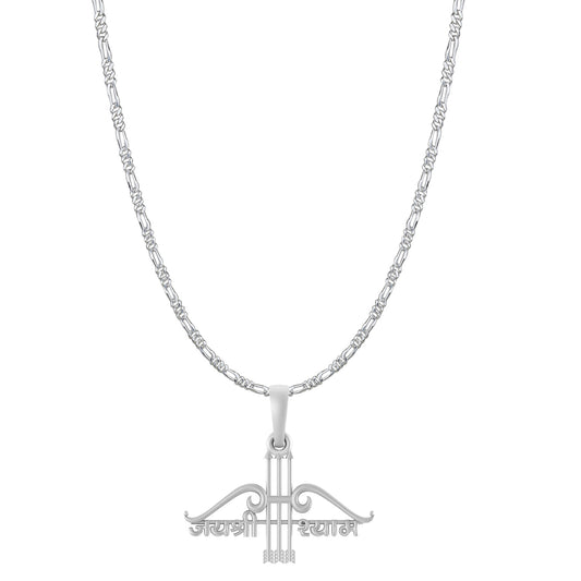 Akshat Sapphire Sterling Silver (92.5% purity) God Baba Khatu Shyam Chain Pendant (Pendant with Figaro Chain- 22 inches) for Men & Women Pure Silver Lord Baba Khatu Shyam Chain Locket for Good Health & Wealth
