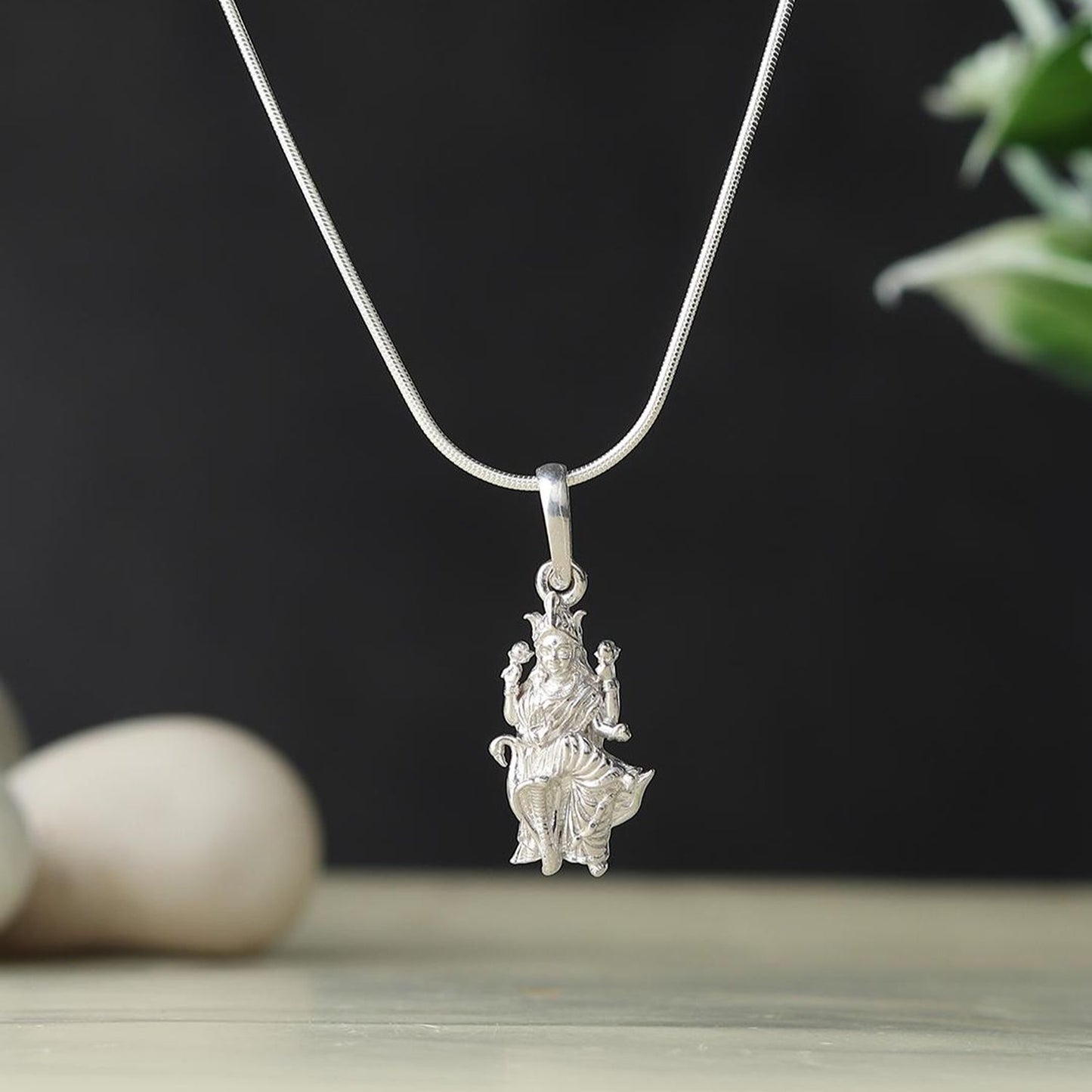 Akshat Sapphire Sterling Silver (92.5% purity) Goddess Mansa Devi Ji chain Pendant (Pendant with Figaro Chain-22 inches) for Men & Women Pure Silver Maa Mansa Devi Shaktipeeth chain Locket for Good Health & Wealth