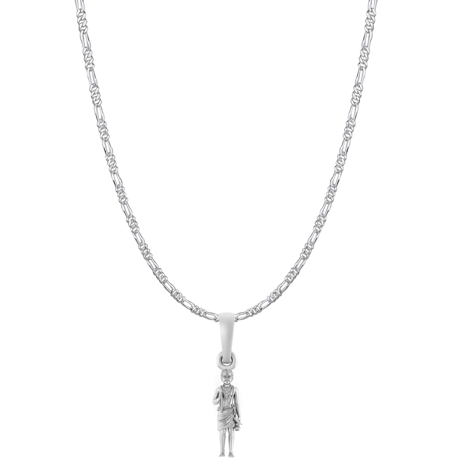 Akshat Sapphire Sterling Silver (92.5% purity) God Swaminarayan Chain Pendant (Pendant with Figaro Chain-22 inches) for Men & Women Pure Silver Swaminarayan Chain Locket for Good Health & Wealth