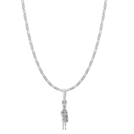 Akshat Sapphire Sterling Silver (92.5% purity) God Swaminarayan Chain Pendant (Pendant with Figaro Chain-22 inches) for Men & Women Pure Silver Swaminarayan Chain Locket for Good Health & Wealth