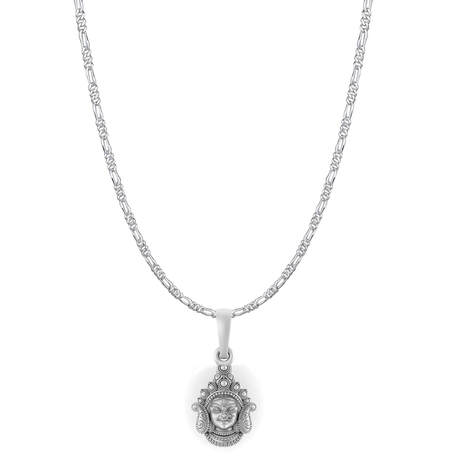 God Durga Maa Pure Silver 92.5% purity Chain pendant by Akshat Sapphire Durga Maa Pendant (Pendant with Figaro Chain-22 inches)