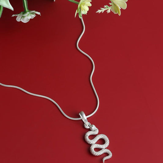 Stylish snake Pure Silver 92.5% purity Chain pendant by Akshat Sapphire snake Pendant (Pendant with Figaro Chain-22 inches)