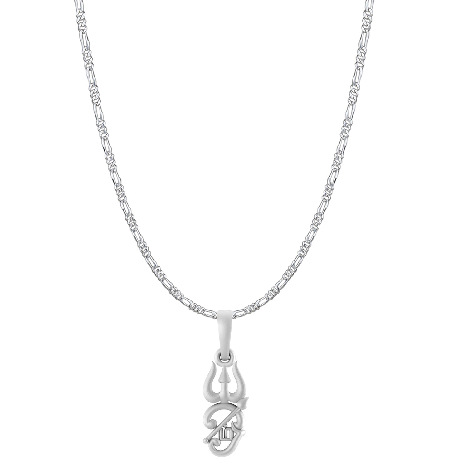 Spiritual Tamil OM Pure Silver 92.5% purity Chain pendant by Akshat Sapphire for Men & Women (Pendant with Figaro Chain-22 inches)