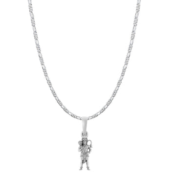 God Hanuman Pure Silver 92.5% purity Chain pendant by Akshat Sapphire (Pendant with Figaro Chain-22 inches)