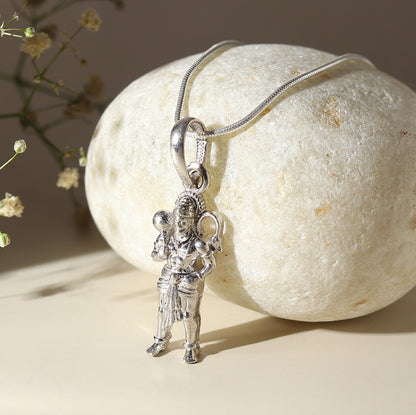 God Hanuman/Bajrang Bali Pure Silver 92.5% purity Chain pendant by (Pendant with Figaro Chain-22 inches)