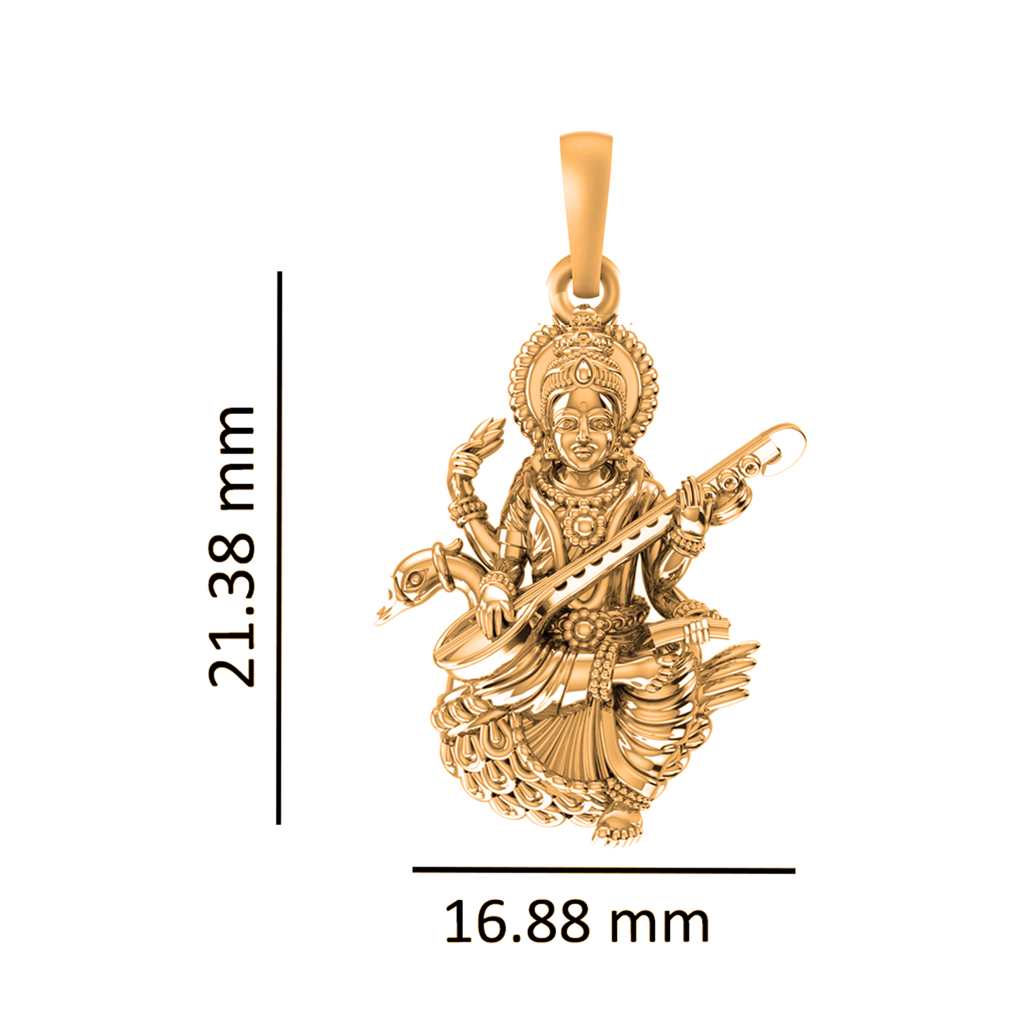 22KT Gold Plated Sterling Silver (92.5% Purity) Pure Silver Goddess Saraswati Maa Chain Pendant (Locket with Figaro Chain-22 inches) for Men & Women