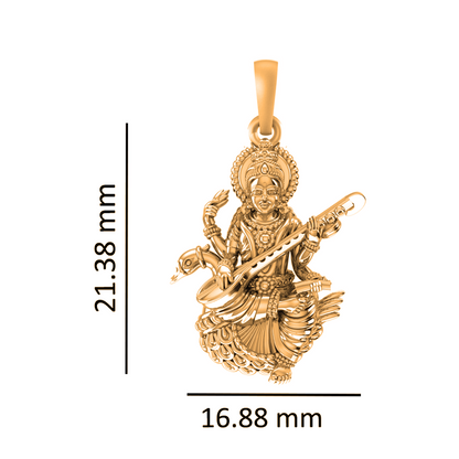 22KT Gold Plated Sterling Silver (92.5% Purity) Pure Silver Goddess Saraswati Maa Chain Pendant (Locket with Figaro Chain-22 inches) for Men & Women