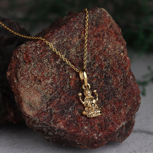 22KT Gold Plated Sterling Silver (92.5% Purity) Pure Silver Goddess Laxmi Ji Chain Pendant (Locket with Figaro Chain-22 inches) for Men & Women