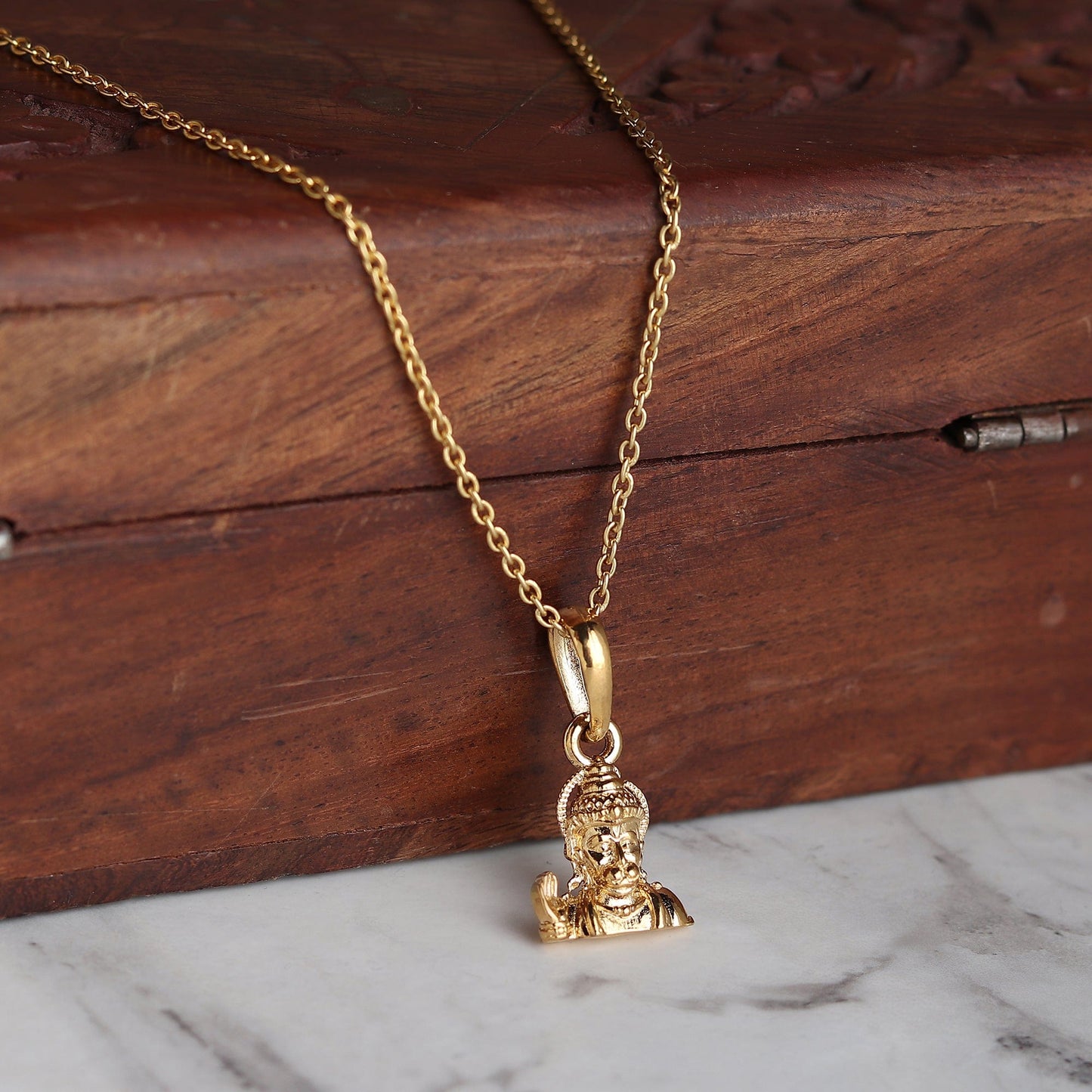 22KT Gold Plated Sterling Silver (92.5% Purity) God Hanuman/Bajrang Bali Chain Pendant (Locket with Figaro Chain- 22 inches) for Men & Women