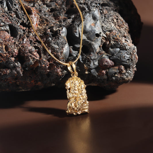 22KT Gold Plated Silver (92.5% Purity) Pure Silver God Narsimha and Laxmi ji Chain Pendant (Locket with Figaro Chain-22 inches) for Men & Women