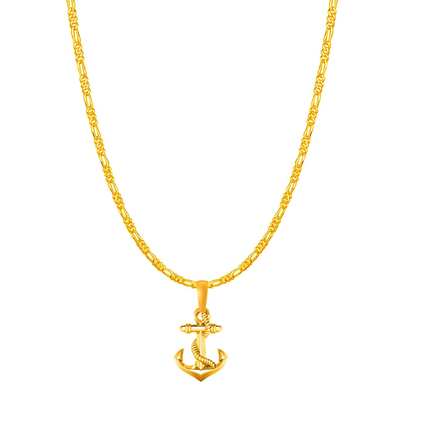 22KT Gold Plated Sterling Silver (92.5% Purity) Pure Silver Anchor Ship Figaro Chain Pendant (Locket with Figaro Chain-22 inches) for Men & Women