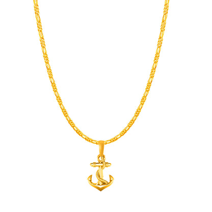 22KT Gold Plated Sterling Silver (92.5% Purity) Pure Silver Anchor Ship Figaro Chain Pendant (Locket with Figaro Chain-22 inches) for Men & Women