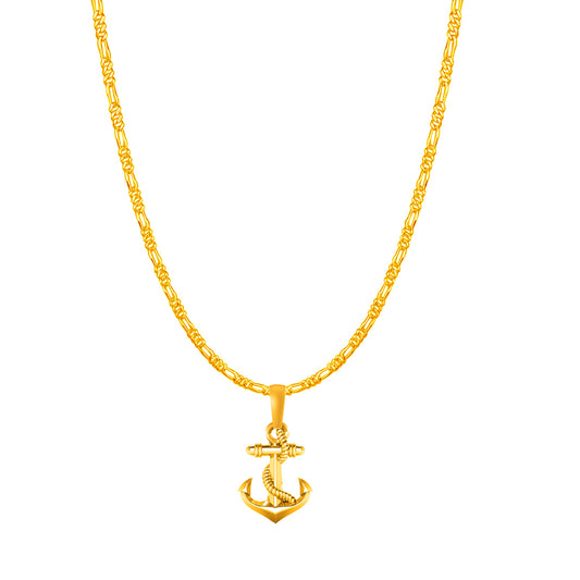 22KT Gold Plated Sterling Silver (92.5% Purity) Pure Silver Anchor Ship Figaro Chain Pendant (Locket with Figaro Chain-22 inches) for Men & Women