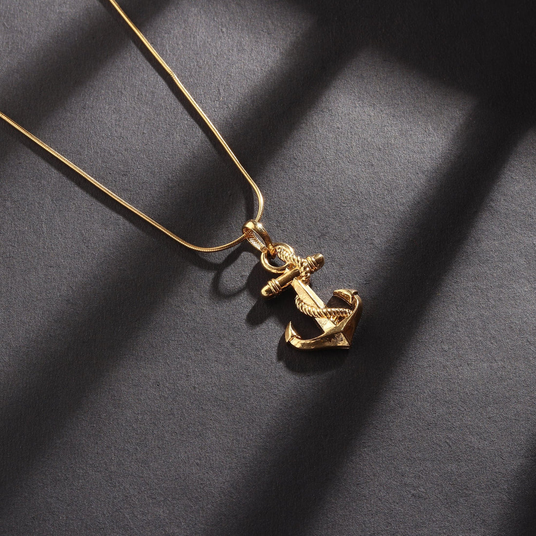 22CT Gold Plated Sterling Silver 92.5% Purity Stylish Anchor Pendant with Figaro Chain 22 Inches for Men by Akshat Sapphire MPSF7263_Gold